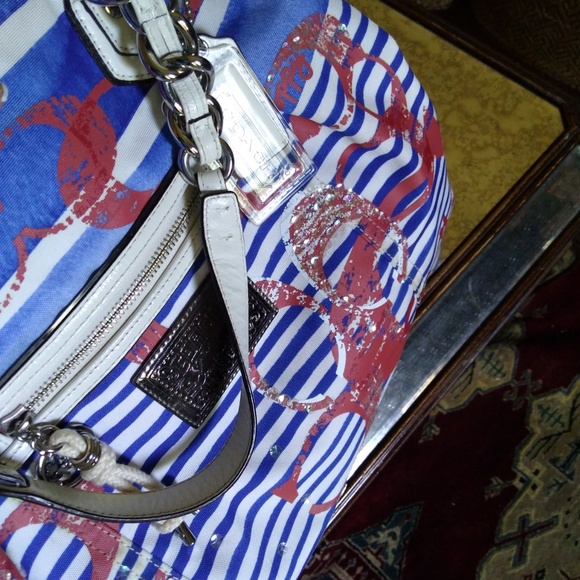 $398 Coach Signature Poppy Sequin Nautical Stripe - Picture 6 of 8